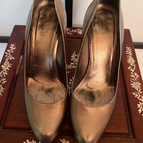 Gucci Nappa Silk Leather Platform Pewter Shoes - Picture 7 of 7